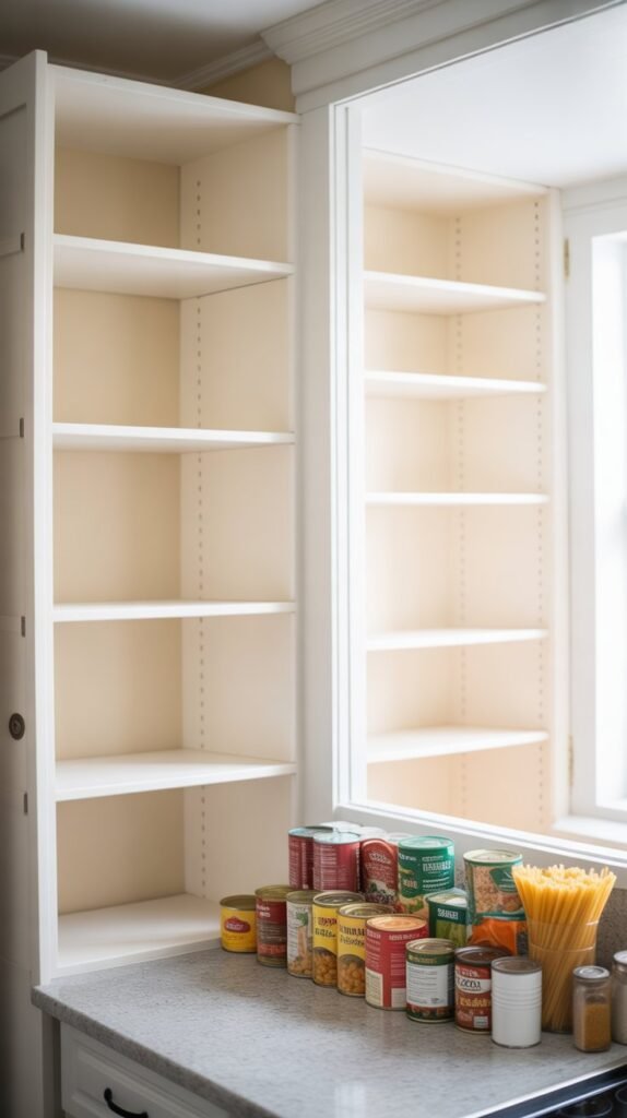 Before organizing, loosely group items by category: baking supplies, snacks, canned goods, oils, breakfast items. This step reveals what types of storage will actually help. You might realize you need more snack storage than you thought, or that oils and sauces deserve their own zone.